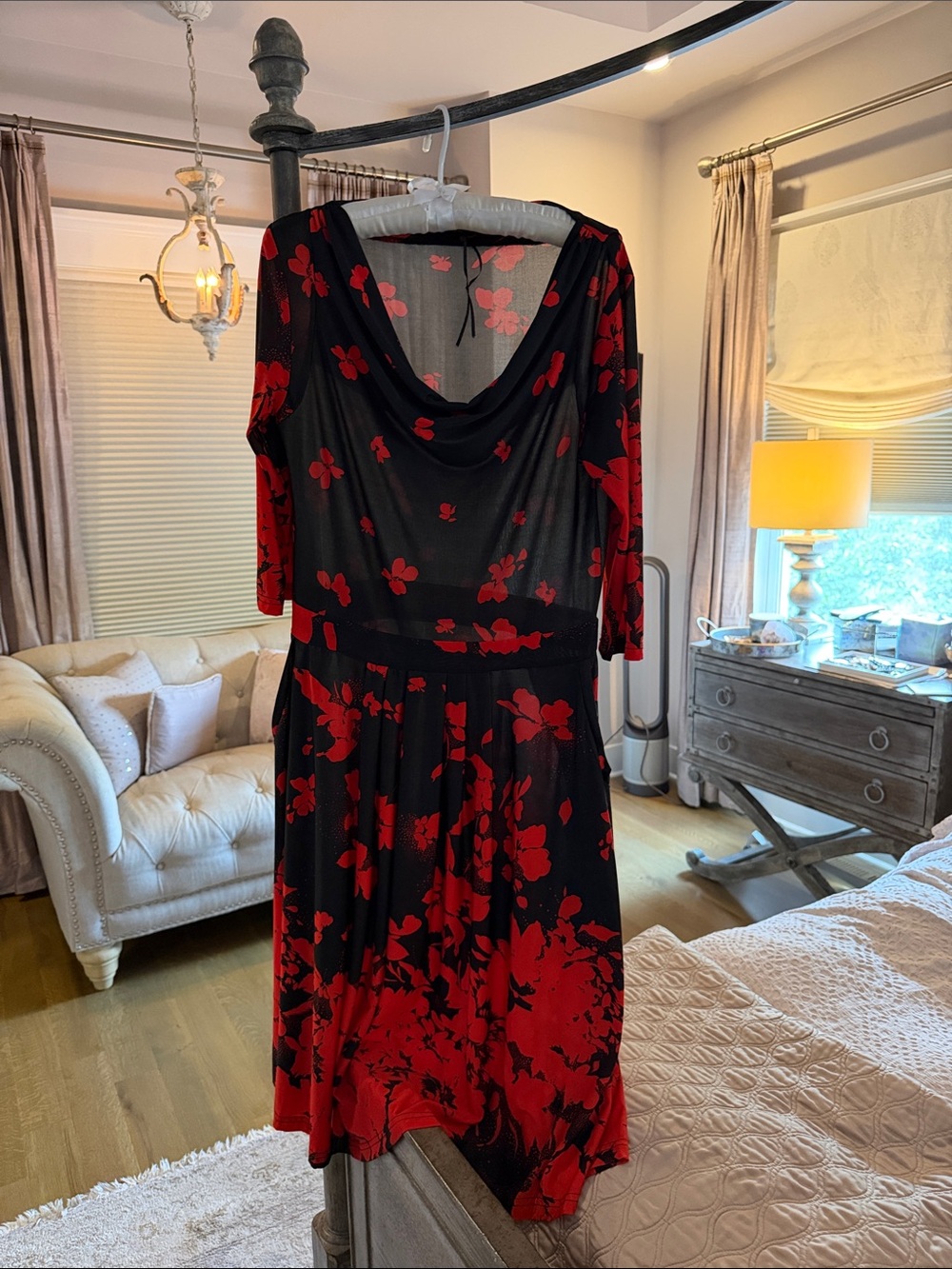 Reborn Black Dress with Red Floral Cowl Neck